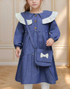 GIRLS DENIM TIERED DRESS WITH BAG