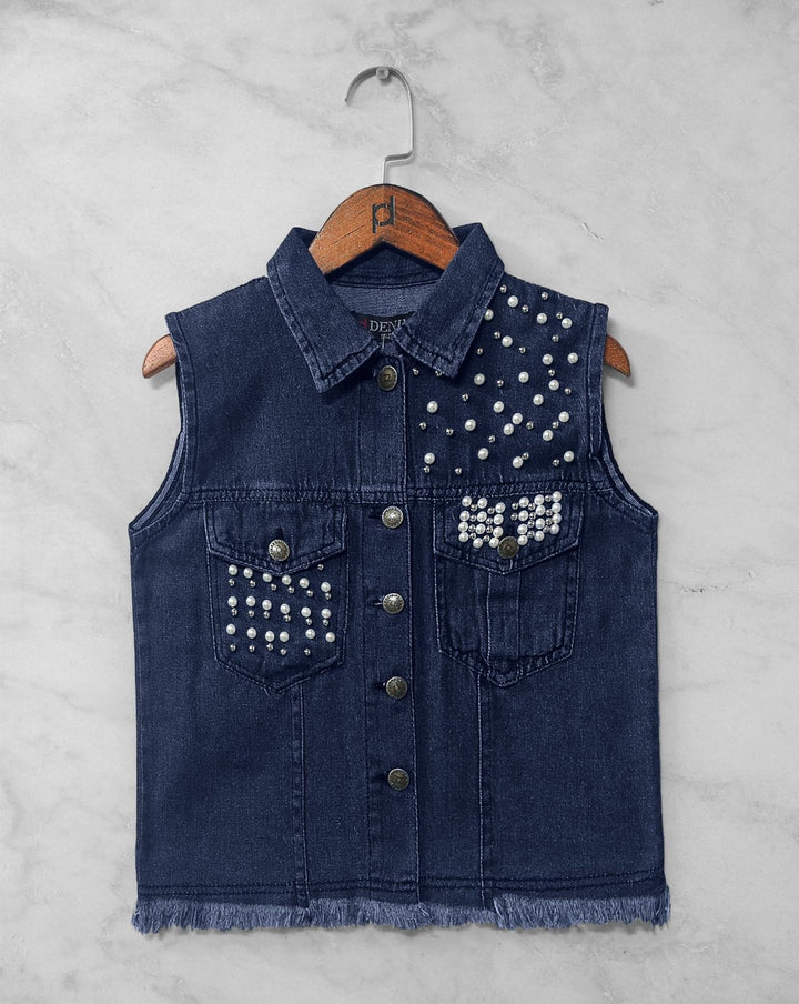 DENIM BOLERO JACKET - Polkadots - 11402AK - 200162 - DENIM BOLERO JACKET