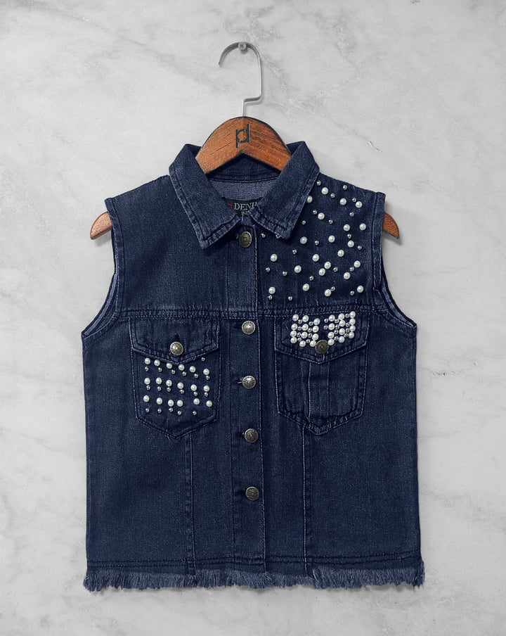 DENIM BOLERO JACKET - Polkadots - 11402AK - 067028 - DENIM BOLERO JACKET