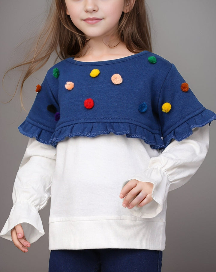 GIRLS COLOR BLOCKING FRILL TOP - Polkadots - 13090HG - 205358 - GIRLS COLOR BLOCKING FRILL TOP