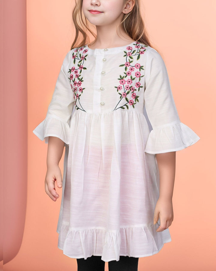 GIRLS EMBROIDERED KURTI - Polkadots - 11193HG - 062662 - GIRLS EMBROIDERED KURTI