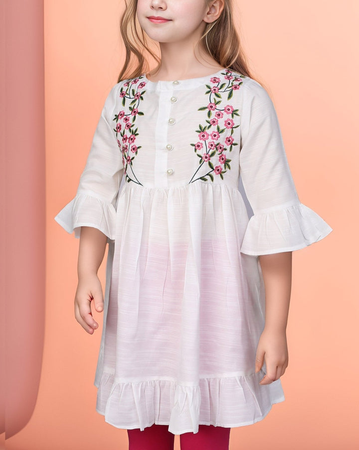 GIRLS EMBROIDERED KURTI - Polkadots - 11193HG - 217315 - GIRLS EMBROIDERED KURTI