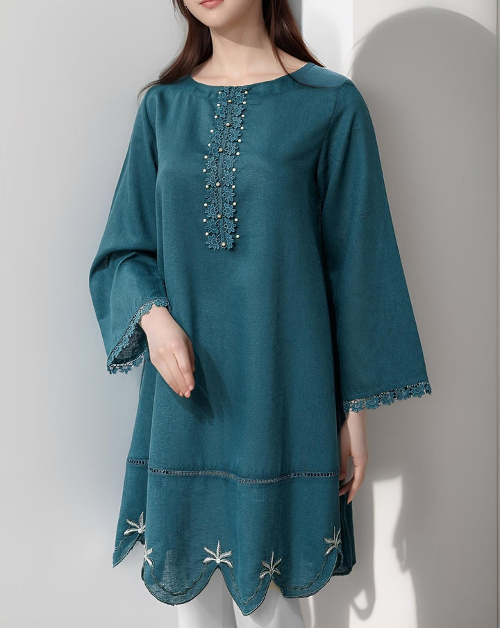 | KHADDAR EMBROIDERED KURTI | - Polkadots - 11559PD - 205556 - | KHADDAR EMBROIDERED KURTI |