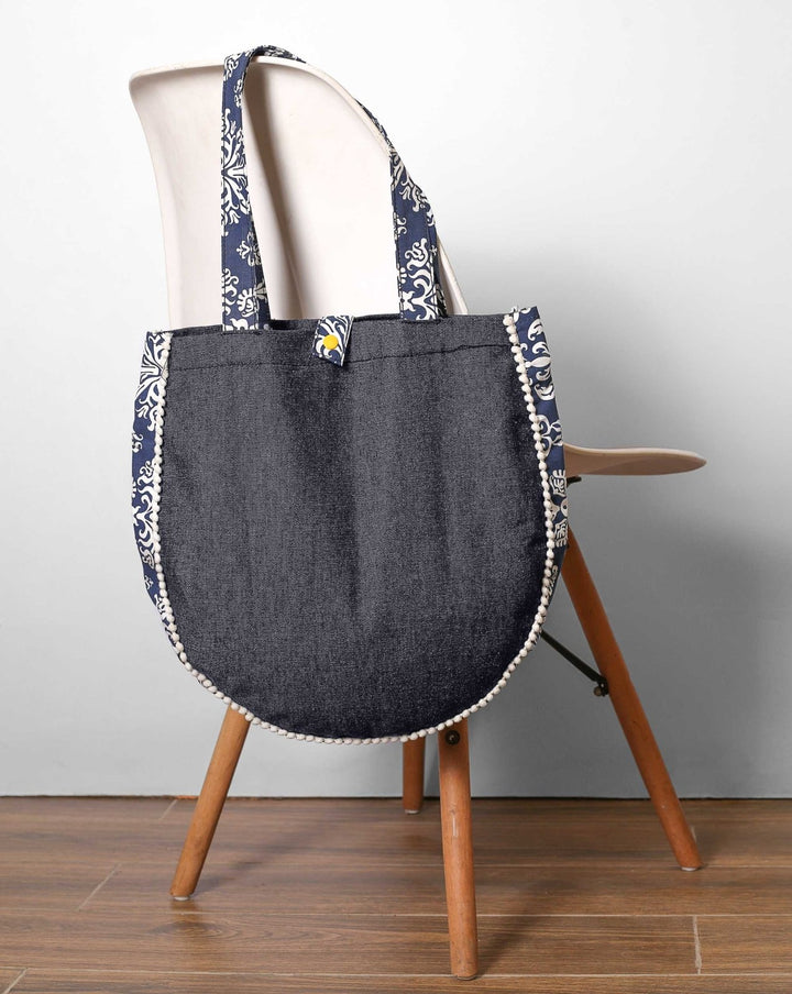 DENIM ROUND TOTE BAG - Polkadots - 12922ZJ-205900 - DENIM ROUND TOTE BAG