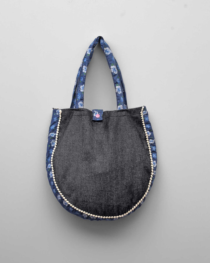 DENIM ROUND TOTE BAG - Polkadots - 12922ZJ-201045 - DENIM ROUND TOTE BAG