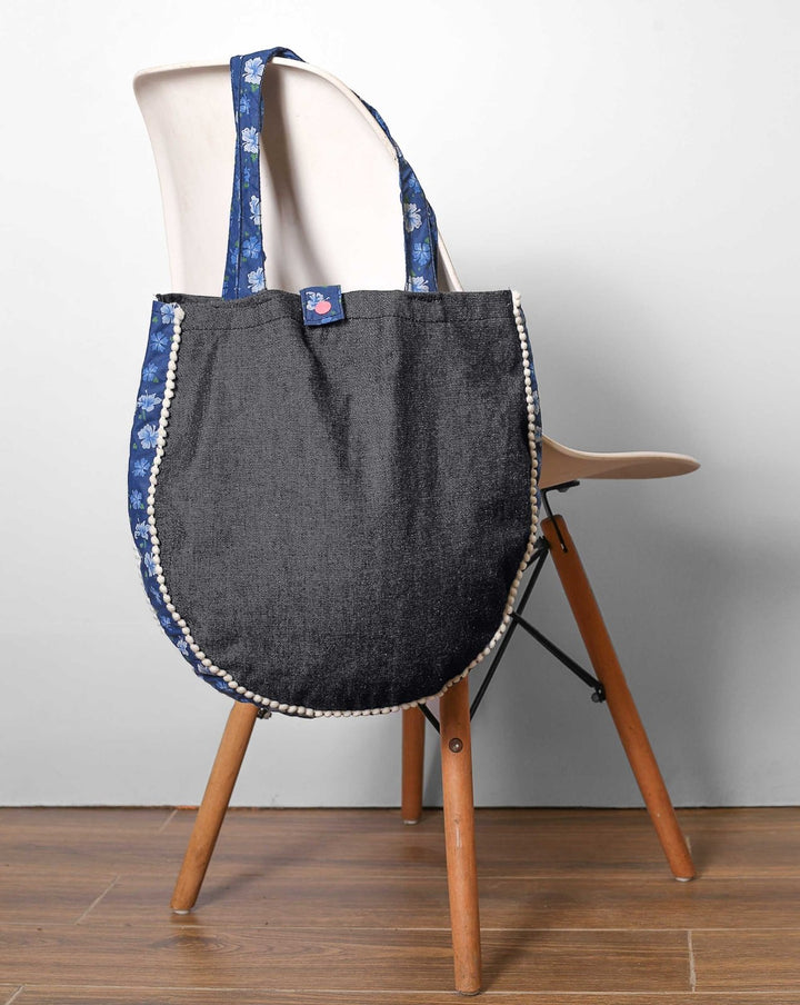 DENIM ROUND TOTE BAG - Polkadots - 12922ZJ-205898 - DENIM ROUND TOTE BAG