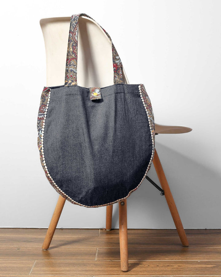 DENIM ROUND TOTE BAG - Polkadots - 12922ZJ-201045 - DENIM ROUND TOTE BAG