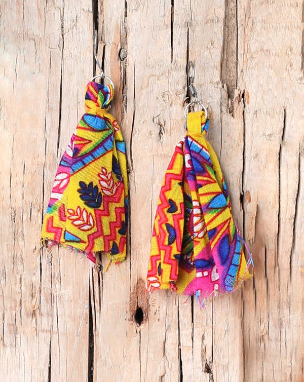 FABRIC TASSEL EARINGS - Polkadots - 13420RF-212660 - FABRIC TASSEL EARINGS