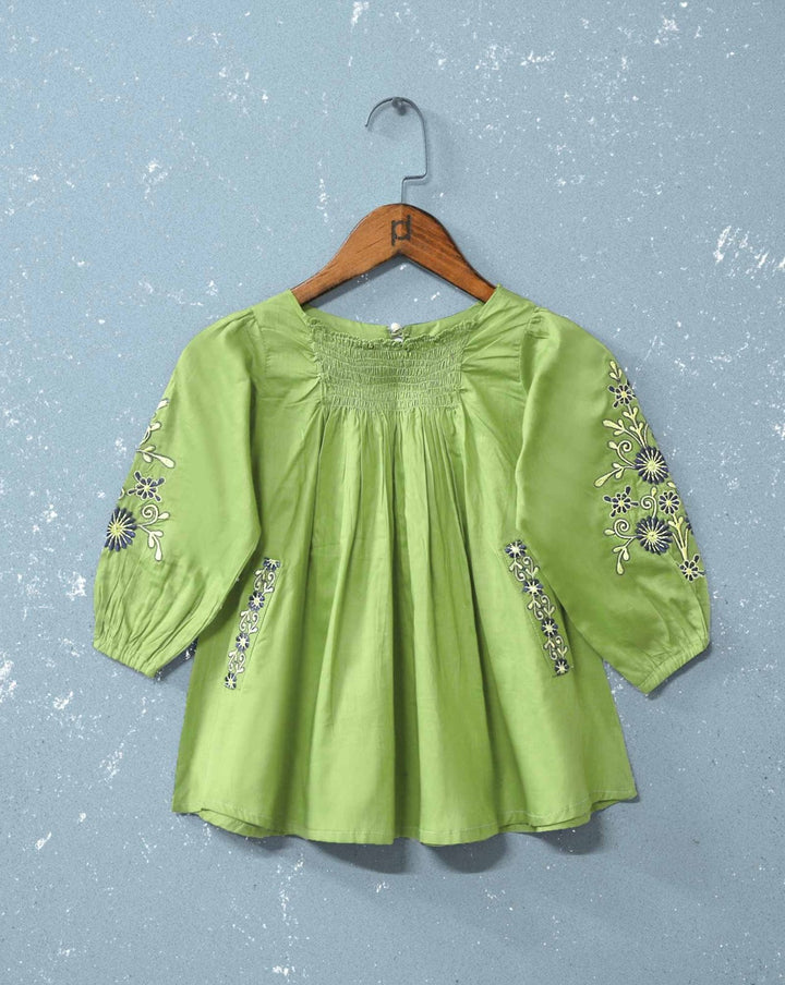 GIRLS EMBROIDERED KURTI - Polkadots - 11906PG-210928 - GIRLS EMBROIDERED KURTI